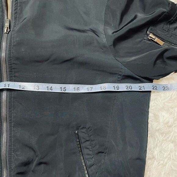 Zara Man Jacket Size M Bomber Coat Navy Blue Lined Full Zip Flight Moto Grunge - Picture 5 of 10